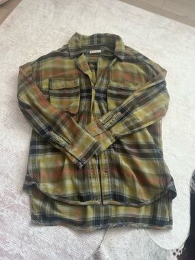 We The Free Olive and Black Plaid Button-Down Shirt